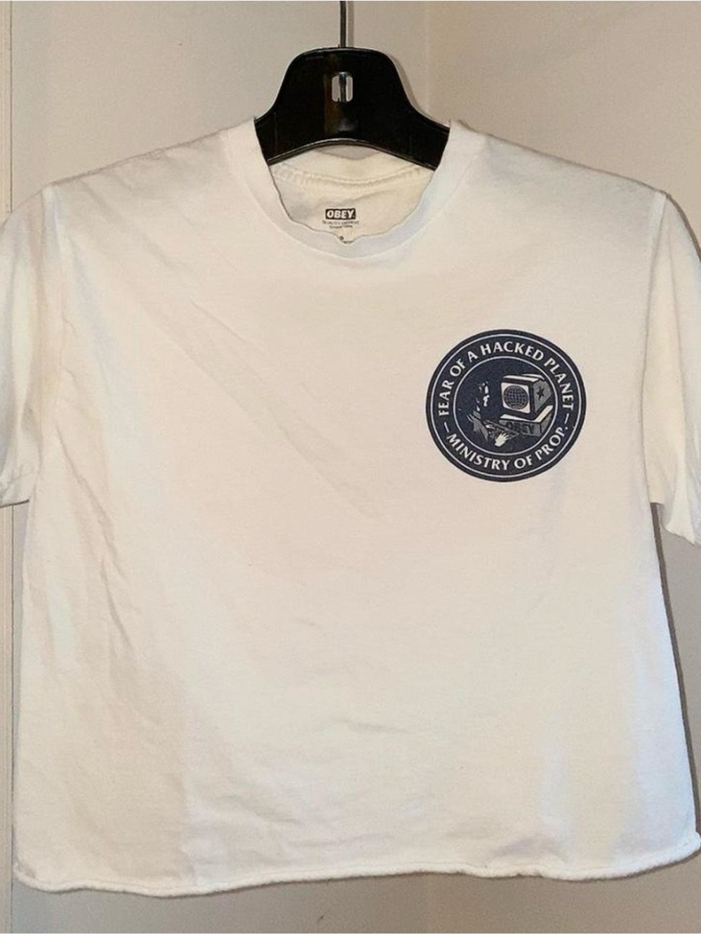 Obey White Graphic Tee ‘Fear of a Hacked Planet'